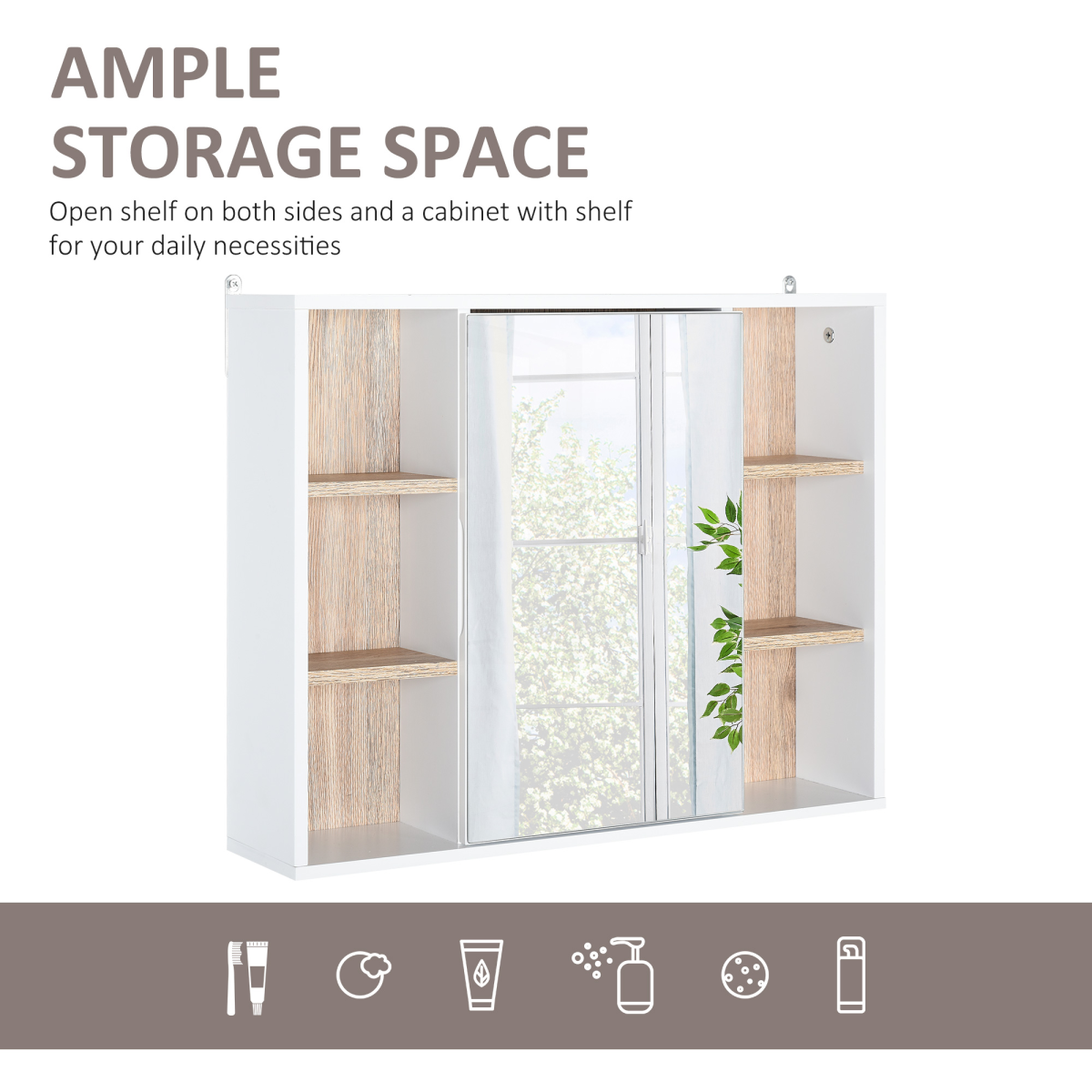 Wall Mounted Bathroom Storage Cabinet w/ Mirrored Door, Adjustable Shelf