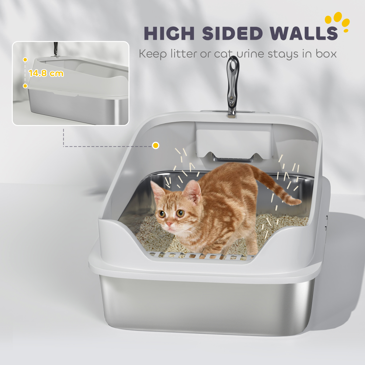 Extra-Large Stainless Steel Cat Litter Box with High Sides – 60cm