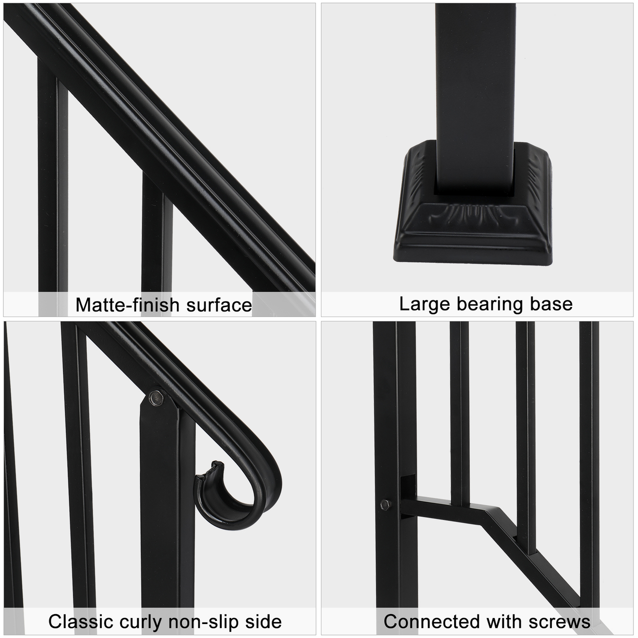 [Same Code：11384510 73142795]Artisasset Matte Black Outdoor 3 Level Iron Handrail