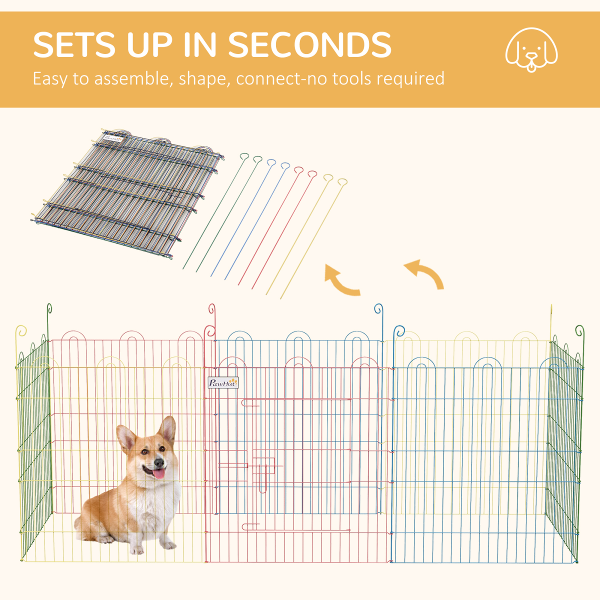 PawHut Pet Playpen Dog Puppy Crate Kennel w/ Door, 60H x Φ156cm