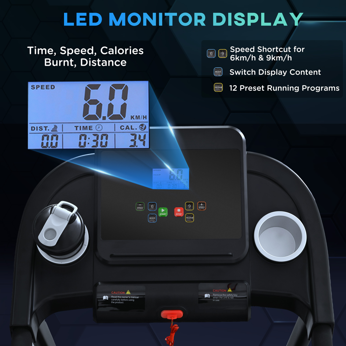 Treadmill 1.5HP Electric Motorised Running Machine w/ LED Display HOMCOM