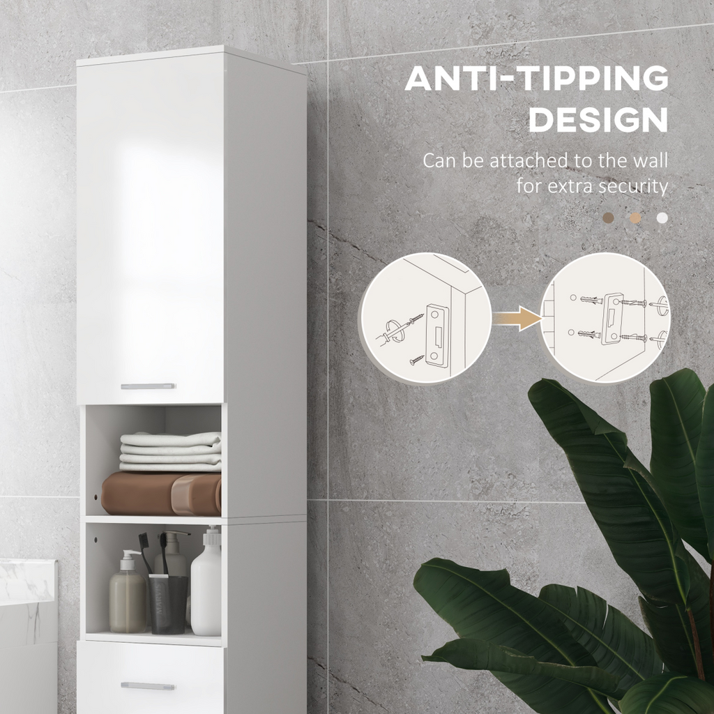kleankin Tall Narrow Bathroom Storage Cabinet Cupboard w/ Cabinets, White