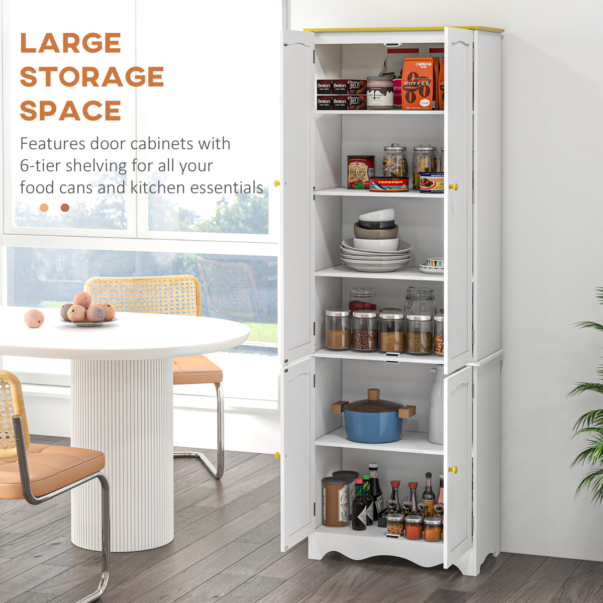 Freestanding Kitchen Cupboard 4-Door Storage Cabinet  4 Shelves, White
