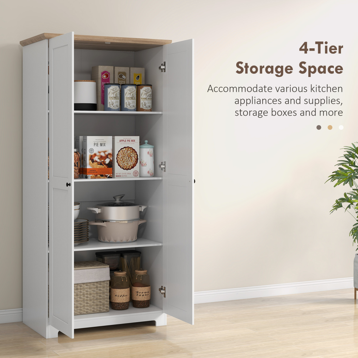 172cm Wooden Storage Cabinet Cupboard With 2 Doors 4 Shelves White