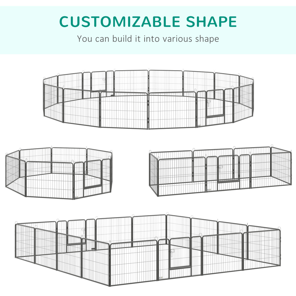 Heavy Duty Dog Pen with 2 Doors, 16 Panels Dog Playpen Puppy Pen, 60H cm