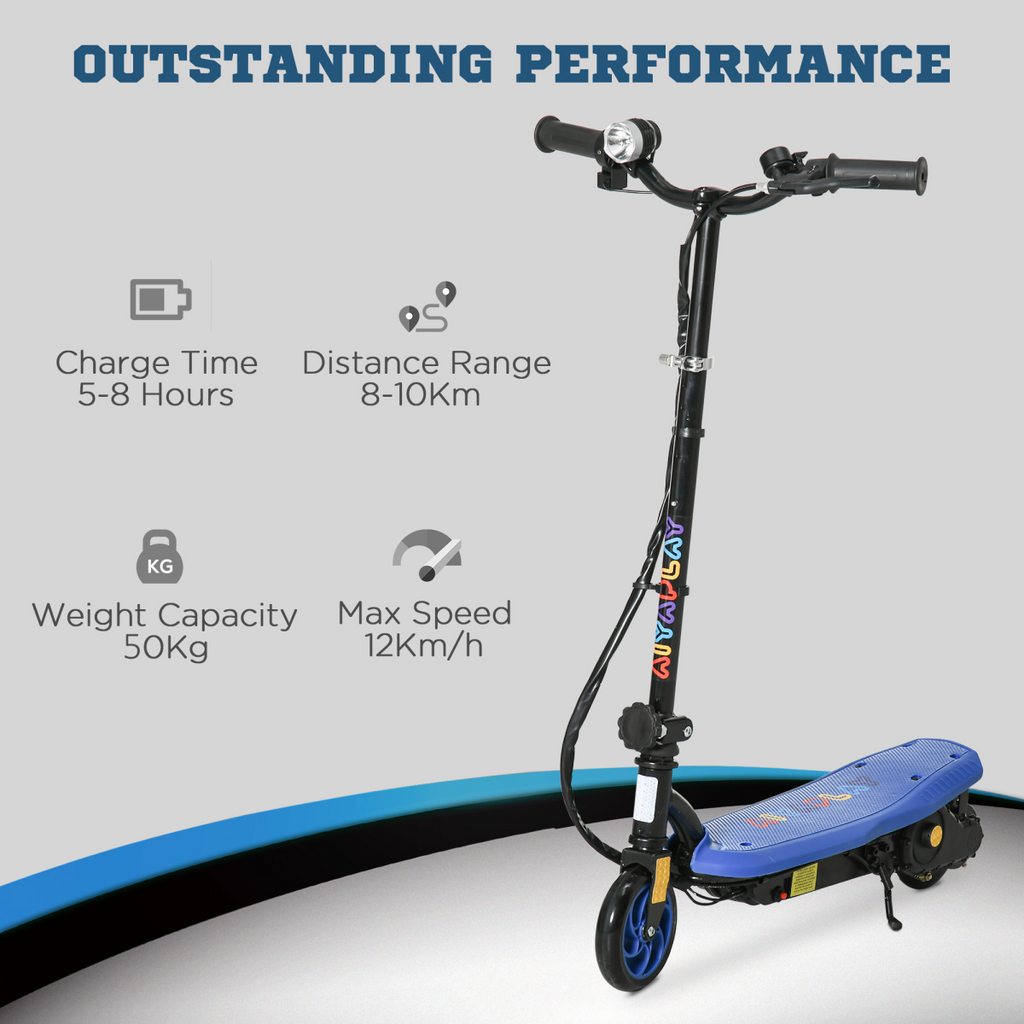 Folding Electric Scooter E-Scooter with LED Headlight, for Ages 7-14 Years - Blue