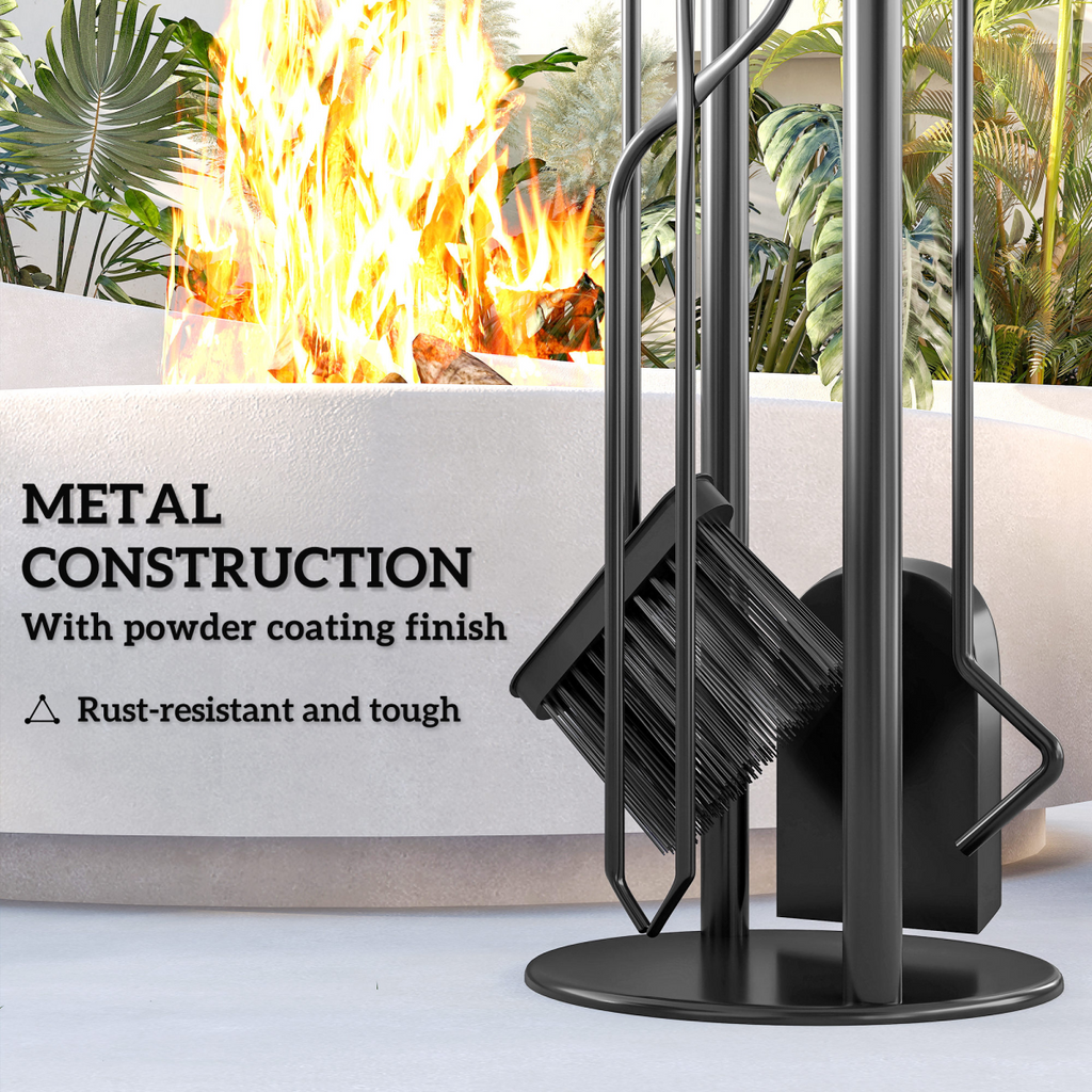 Outsunny 5 PCS Fireplace Companion Set, Metal Fireside Companion Set, Silver