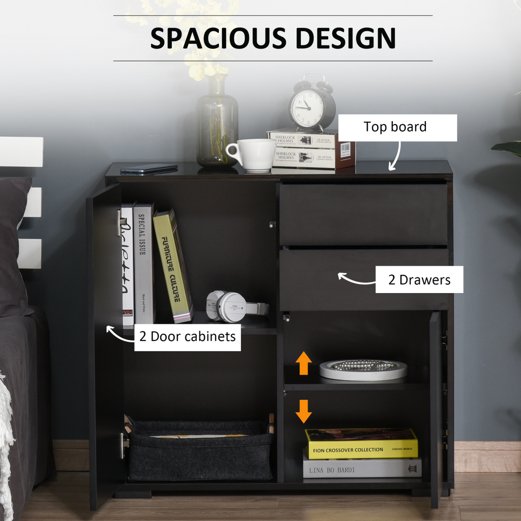 Side Cabinet with 2 Door Cabinet and 2 Drawer for Home Office Black