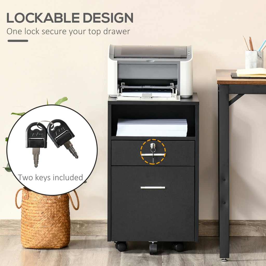 Mobile File Cabinet Lockable Documents Storage w/ 5 Wheels Black Vinsetto