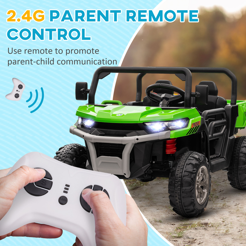 HOMCOM 12V Two-Seater Kids Electric Ride-On Car with Electric Bucket - Green