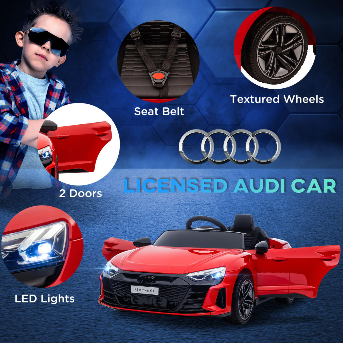 Audi RS e-tron GT Licensed 12V Kids Electric Car with Remote Horn Music, Red