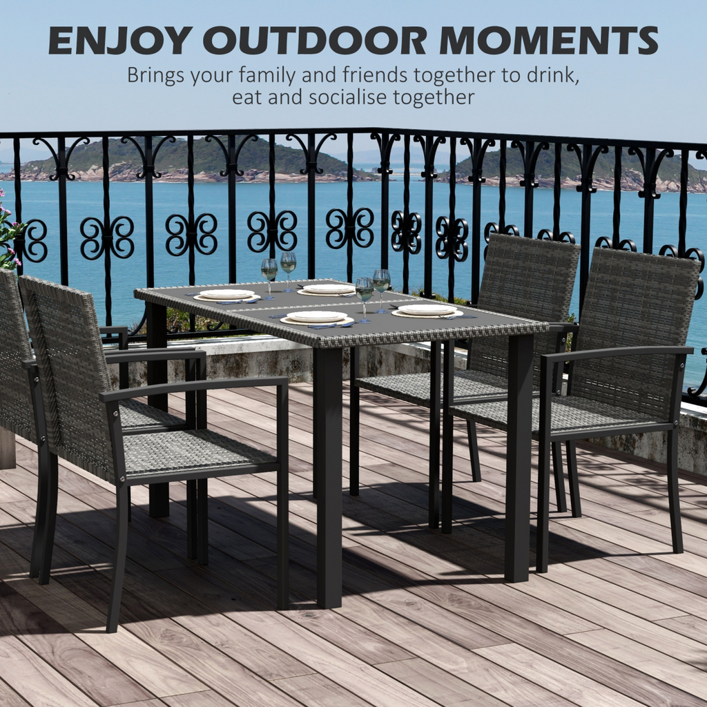 Outsunny 4 Seater Rattan Garden Furniture Set with Glass Tabletop - Grey