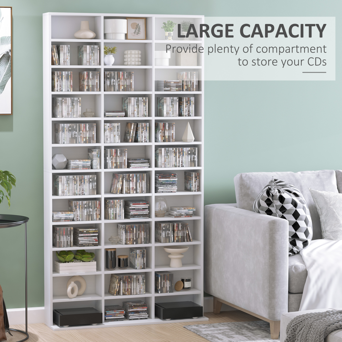 HOMCOM CD DVD Media Storage Shelves Display Shelf Racks Wooden Frame White