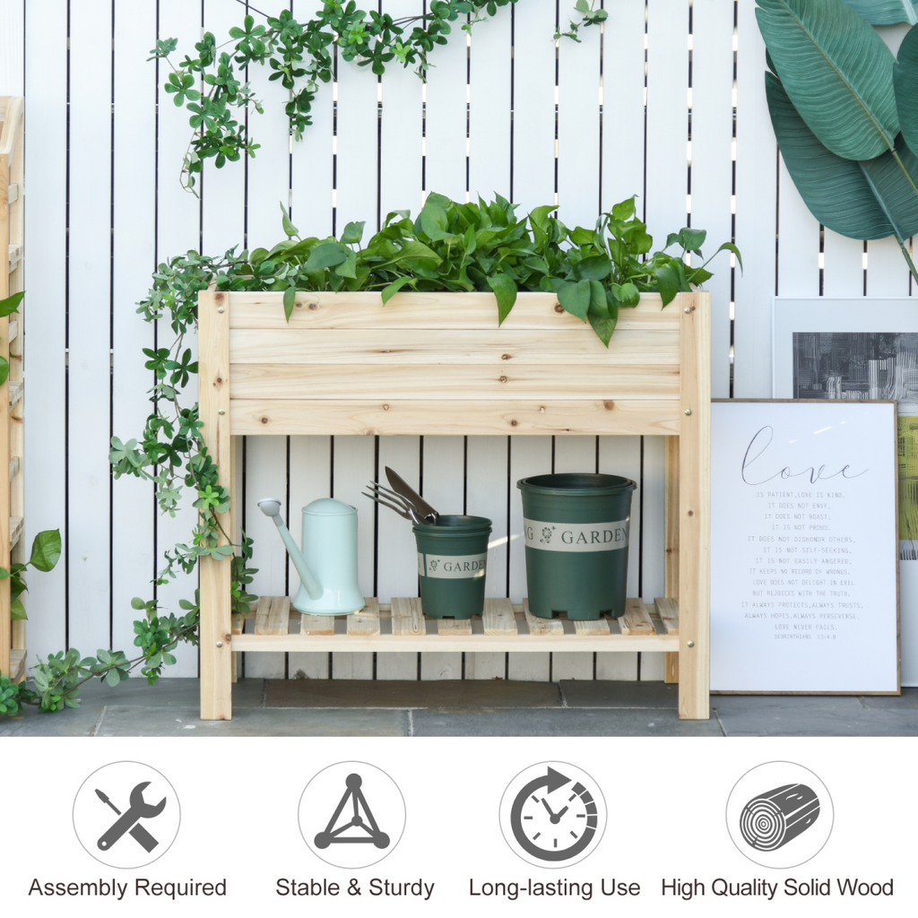Wooden Raised Plant Stand Tall Flower Bed Box with Clapboard 100x40x84cm