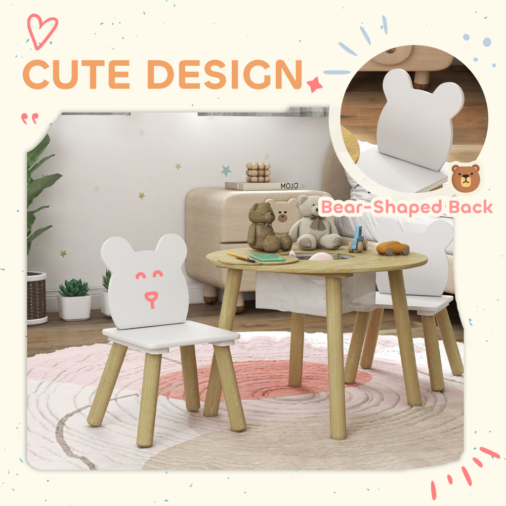 AIYAPLAY 3 Pieces Toddler Table and Chair Set with Centre Mesh Bag