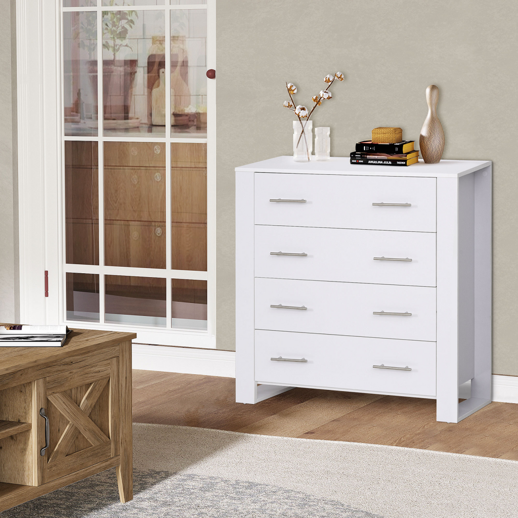 Chest Of 4 Drawers Home Storage Clothes Cabinet Metal Handles White