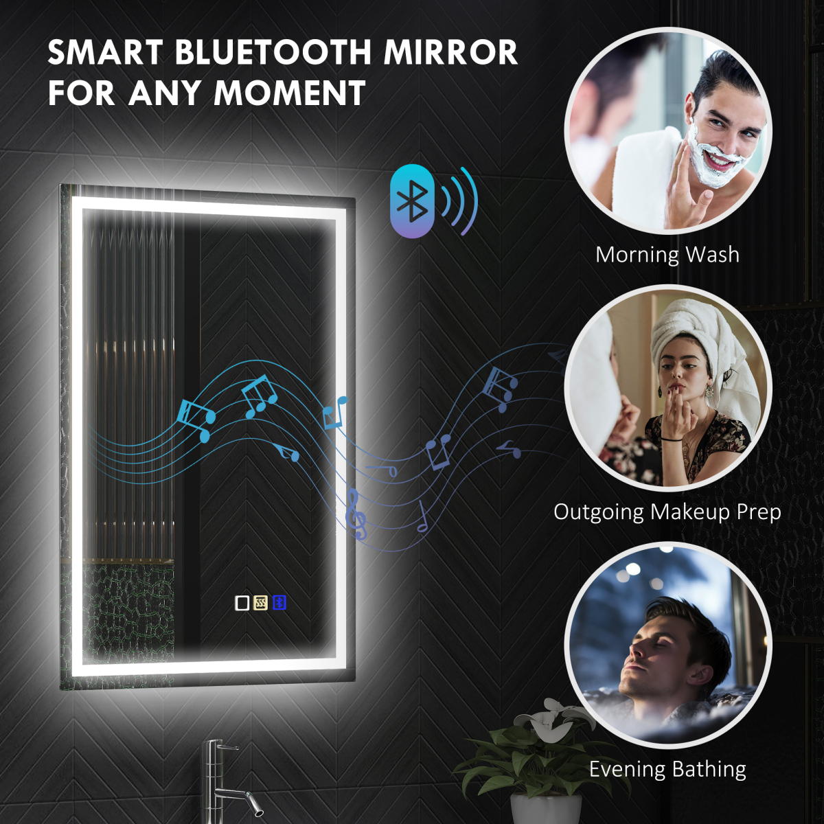 HOMCOM 500 x 700 mm Bathroom Mirror with Bluetooth Lights Demister Pad