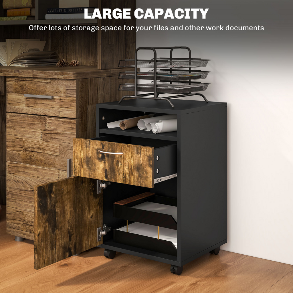 HOMCOM 60cm Storage Cabinet with Drawers and Open Shelf, Rustic Brown