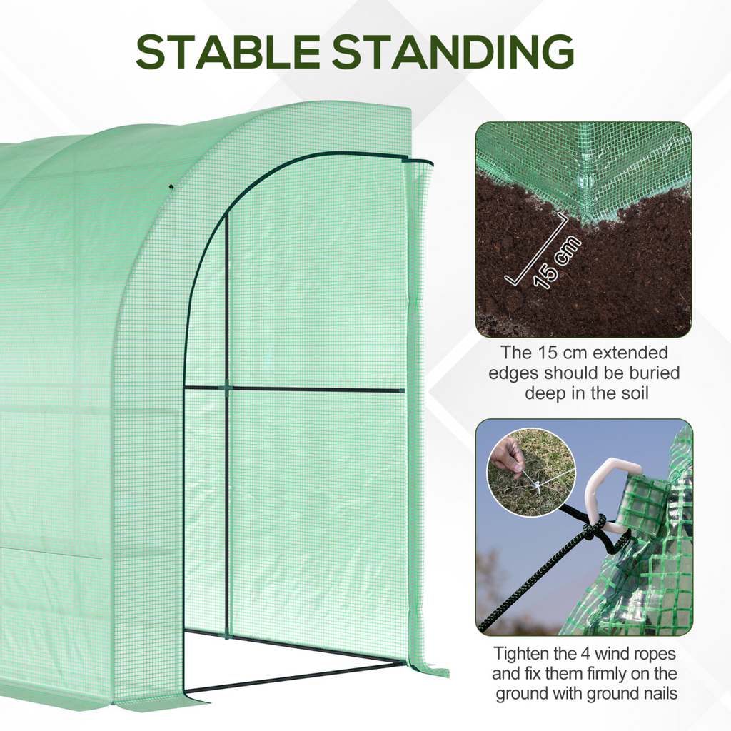 Walk-In Greenhouse PE Cover and 3-Tier Shelves, Green, 300x150x213 cm