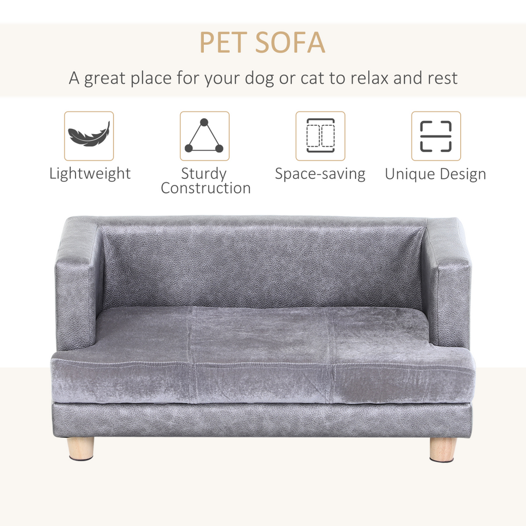 Dog Sofa Bed Kitten Couch Lounge for Small-Sized Dogs, Soft Padded - Grey