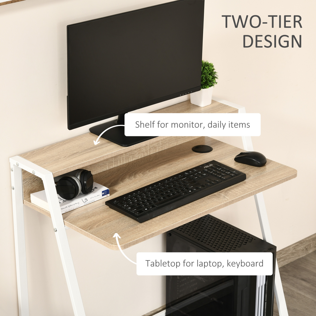 Computer Workstation Storage Shelf Color White and Oak