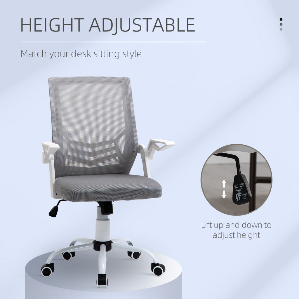 Mesh Swivel Office Chair Task Computer Chair with Lumbar Support, Grey Vinsetto