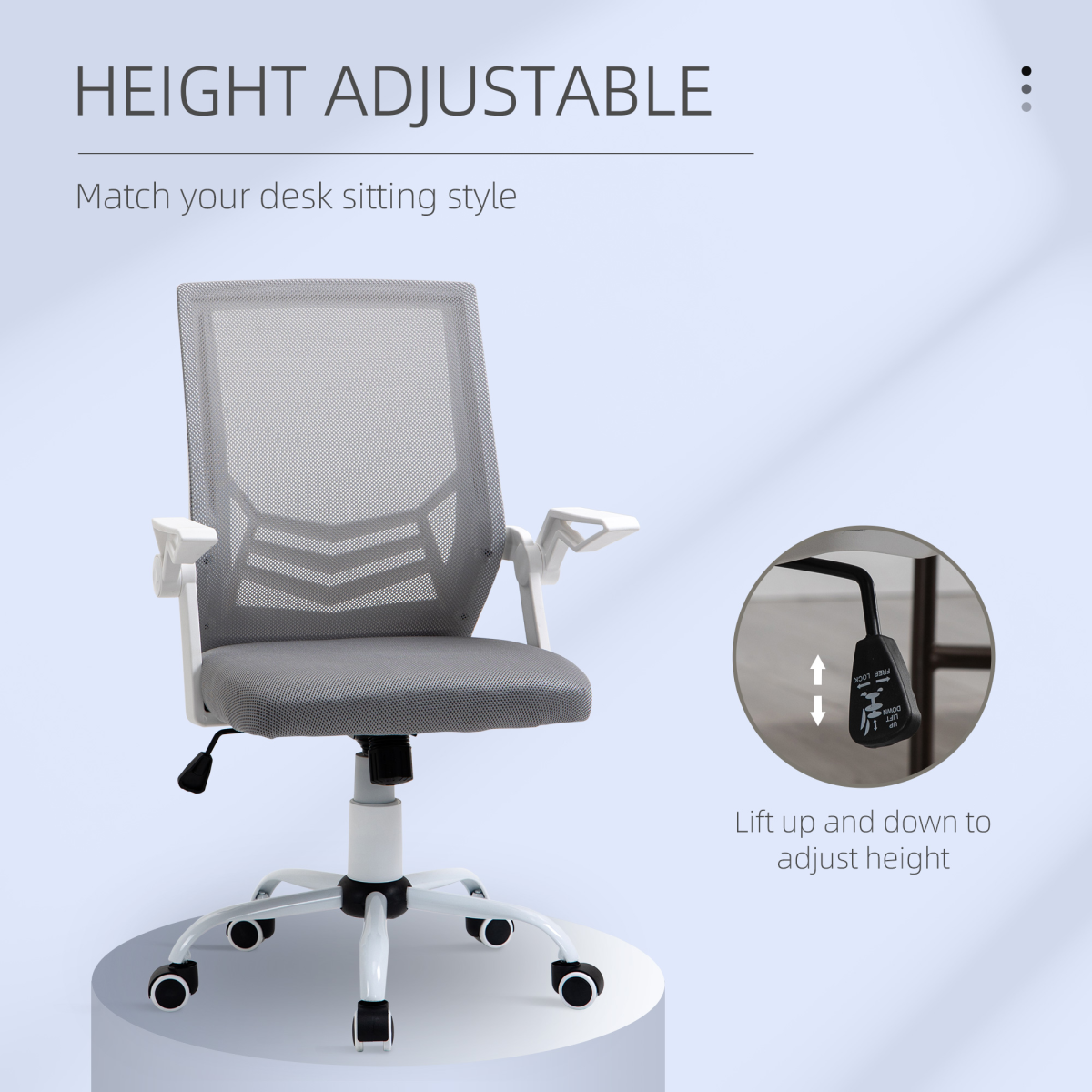 Mesh Swivel Office Chair Task Computer Chair with Lumbar Support, Grey Vinsetto
