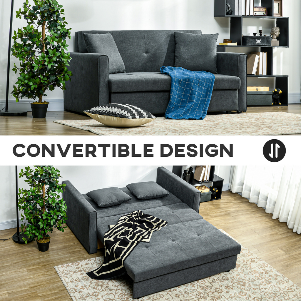 HOMCOM 2 Seater Sofa Bed Convertible Bed Settee with 2 Cushions Storage