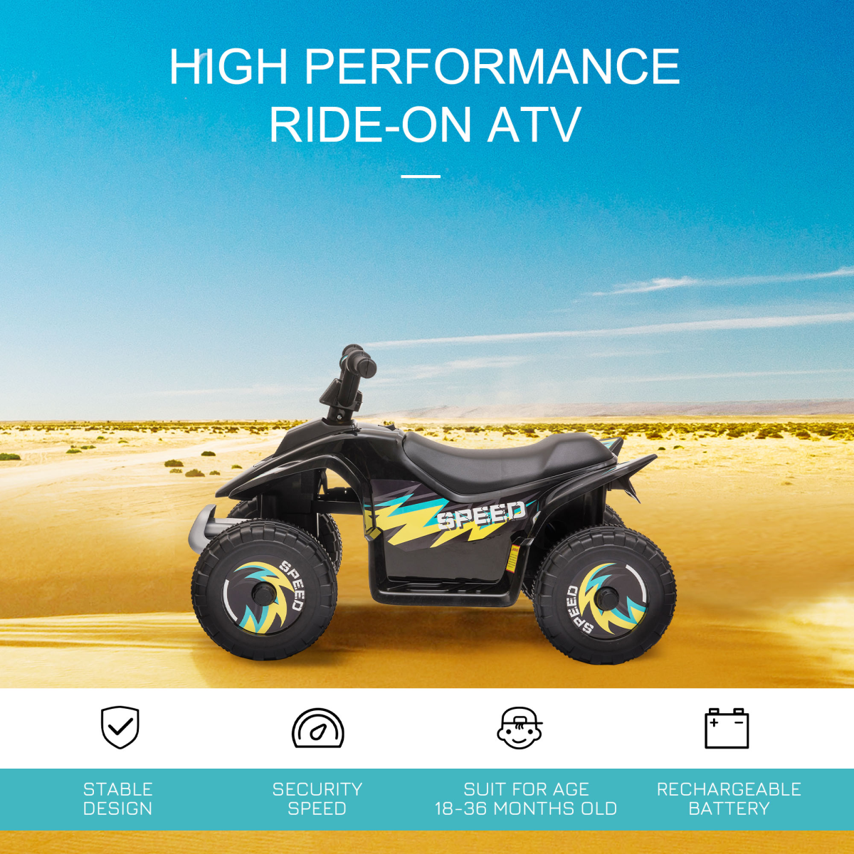 6V Kids Electric Ride on Car with Big Wheels 18-36 Months Toddlers Black