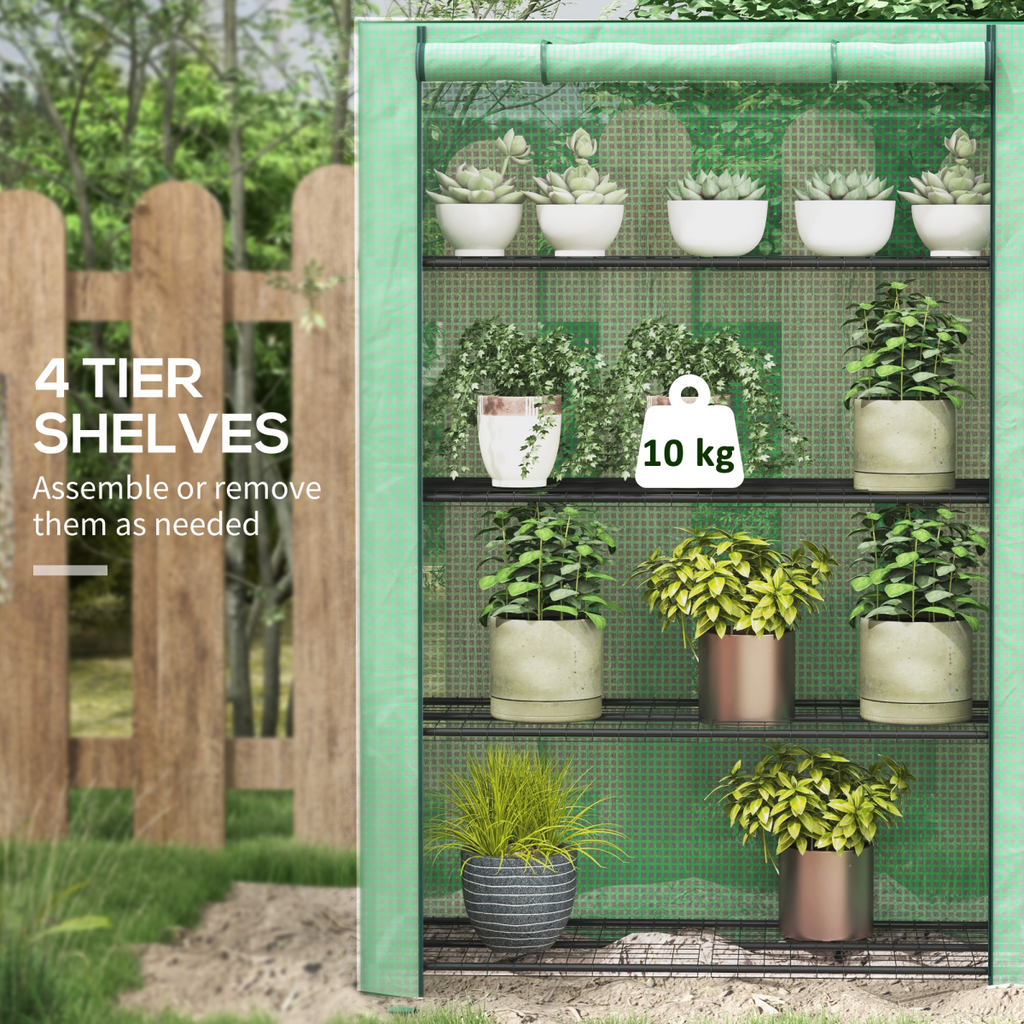 Outsunny Mini Green House with 4 Tier Shelves, 170H x 120W x 50Dcm, Green