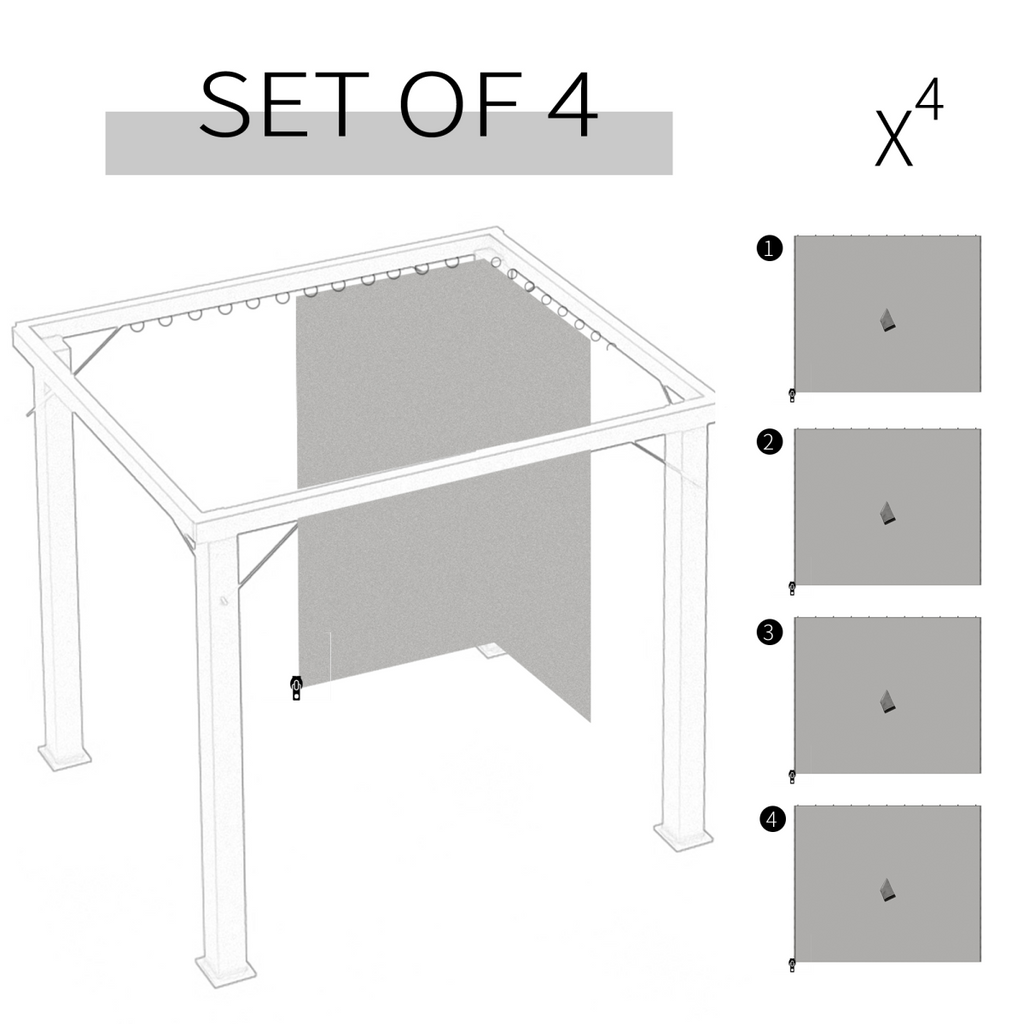 3 x 3m Gazebo Replacement Sidewall Set with 4 Panels, Hooks/C-Rings  Light Grey