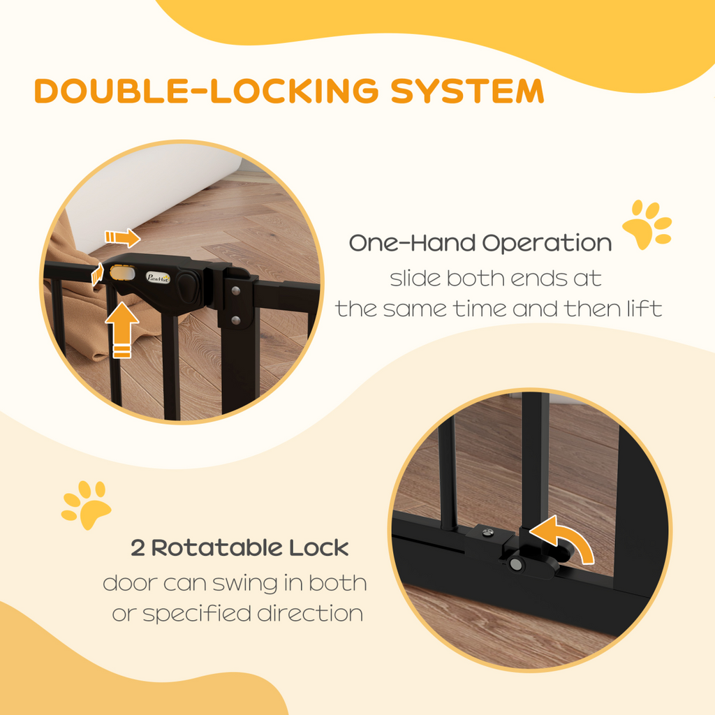 PawHut Adjustable Safety Gate with 2 Extensions and Four Adjustable Screws, Black
