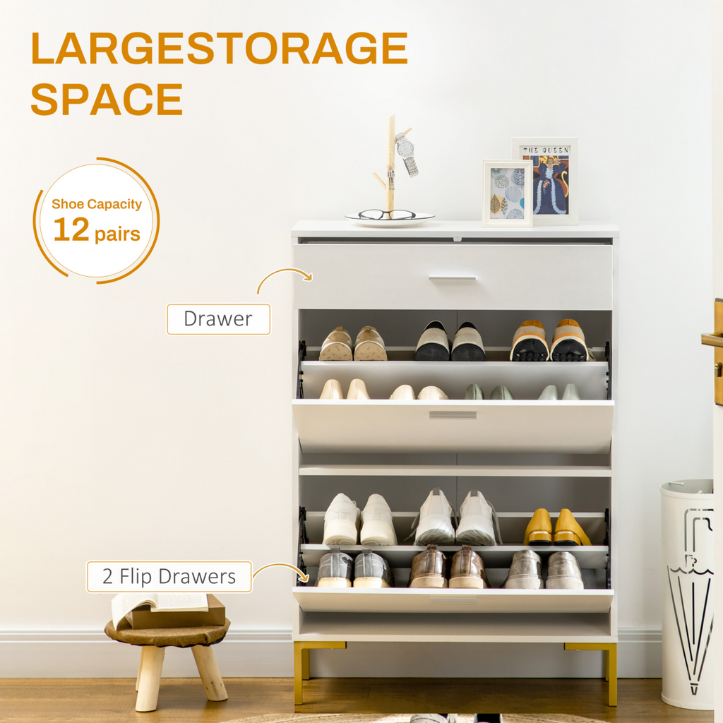 Modern Shoe Cupboard for Hallway w/ Flip Drawers 12 Pair Shoe Storage Organizer