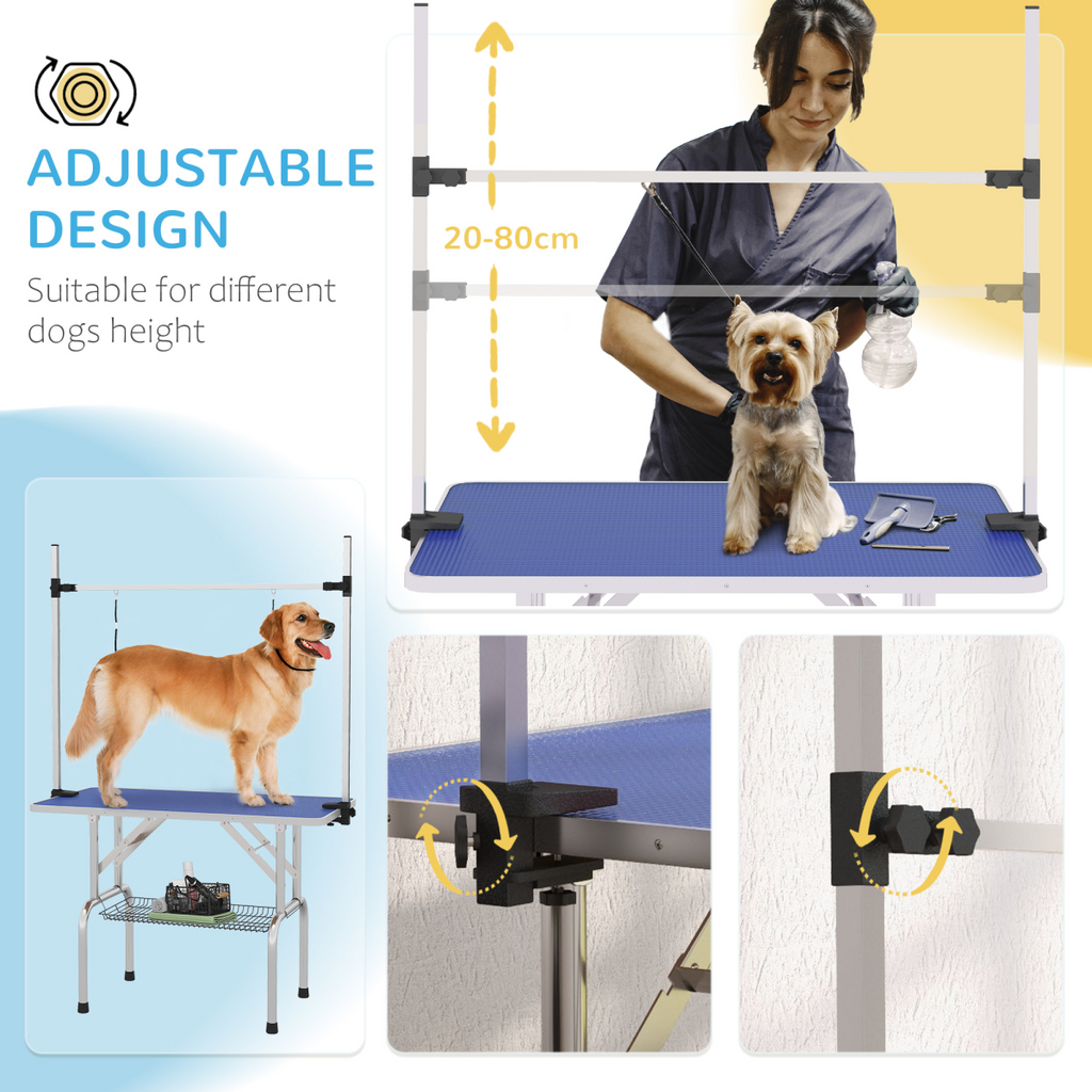 Metal Adjustable Dog Grooming Table Rubber Top 2 Safety Slings Mesh  Pawhut