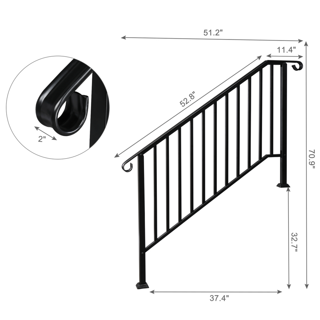 [Same Code：81504920 40310676]Artisasset Matte Black Outdoor 4 Level Iron Handrail