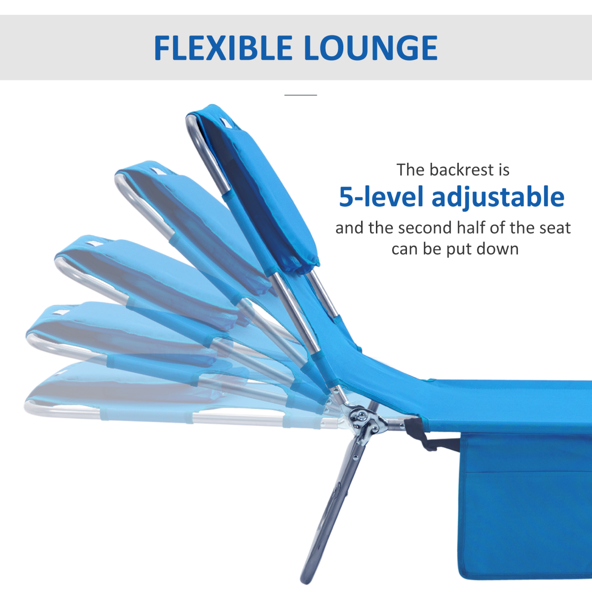 Beach Chaise Lounge Face Cavity Portable Sun Lounger, Reclining Adjust Blue