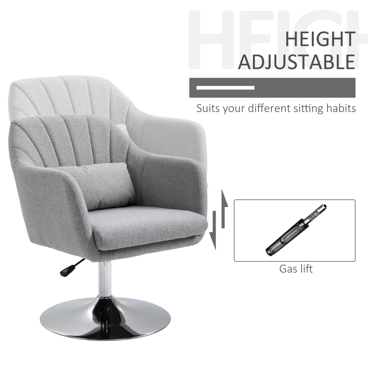 HOMCOM Stylish Retro Linen Swivel Tub Chair Steel Frame Cushion Seat Light Grey