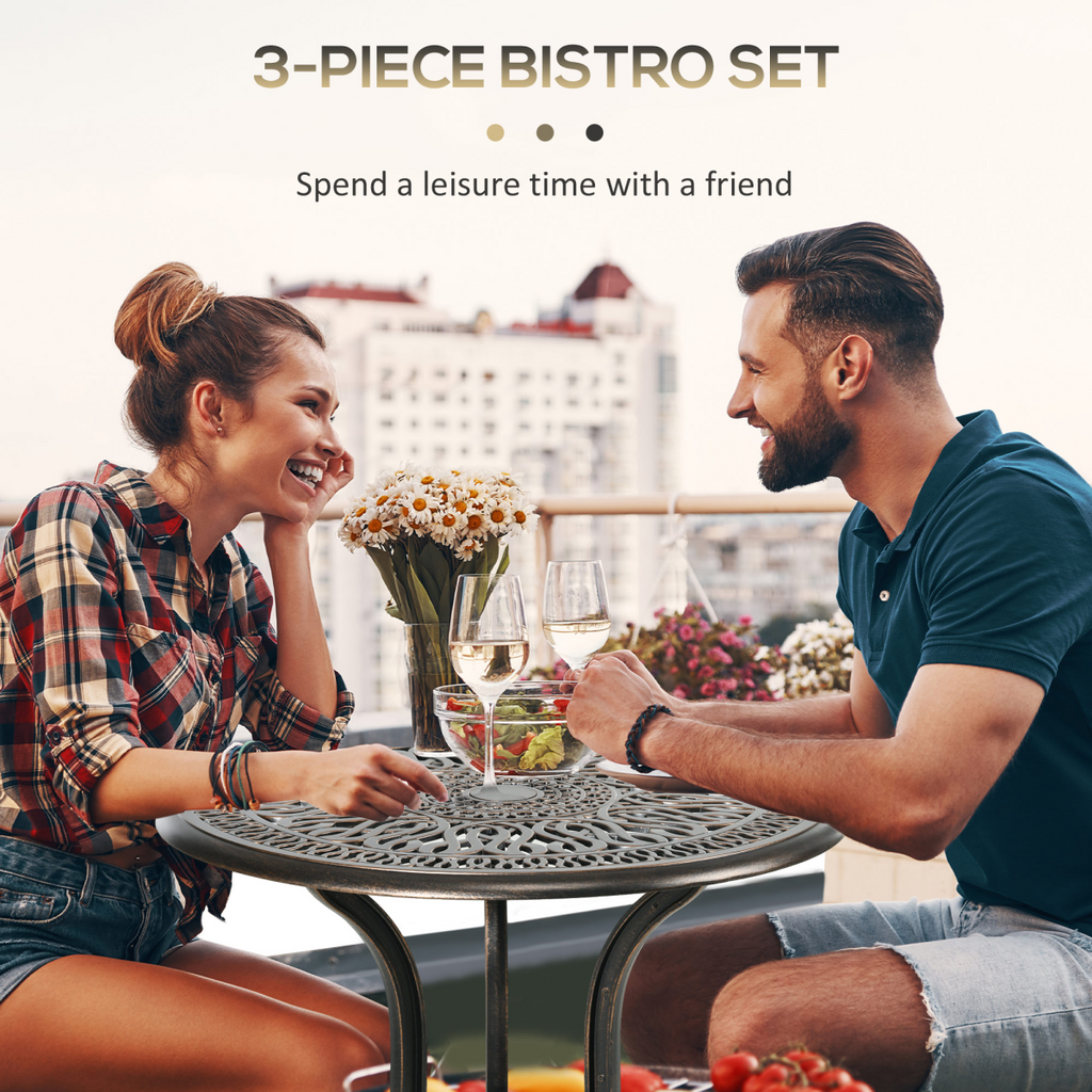 Outsunny 3 Piece Patio Bistro Set Outdoor Table Set with Umbrella Hole Bronze