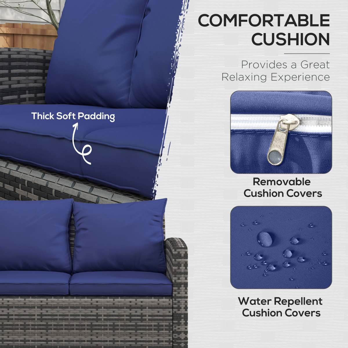 Outsunny 6 PCS Patio Rattan Sofa Set Conversation Furniture Navy Blue