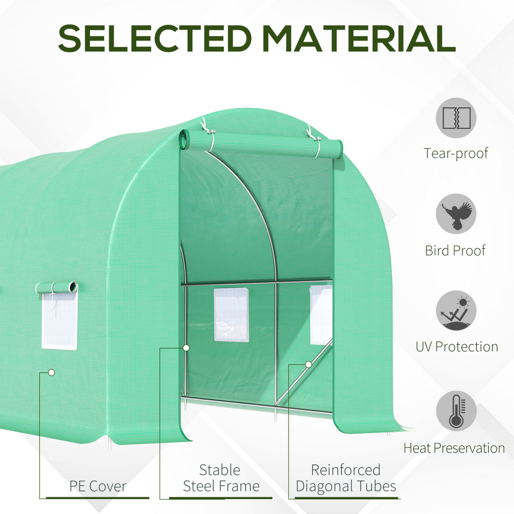 Outsunny 4.5m x 2m x 2m Walk-In Gardening Plant Greenhouse w/ PE Cover, Green