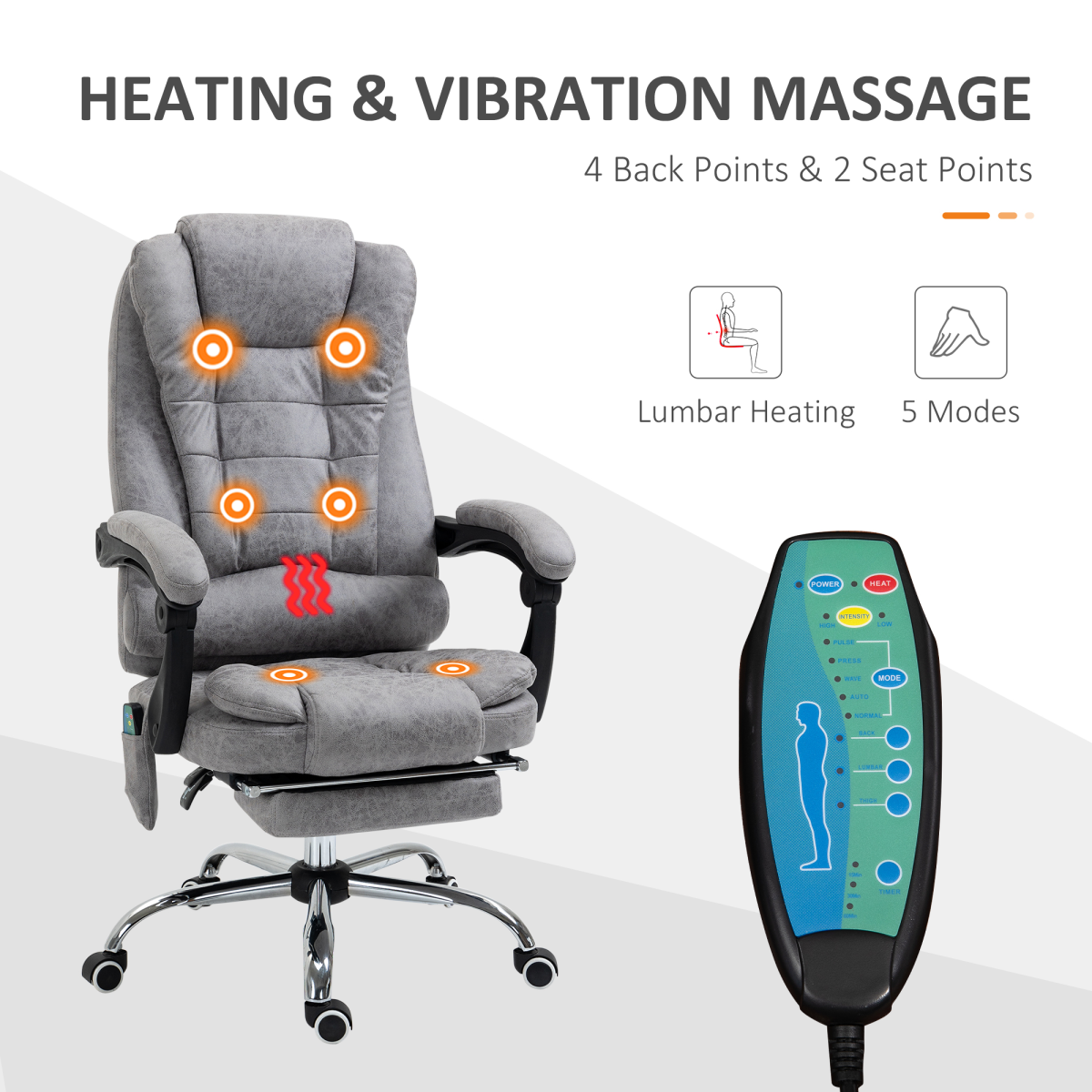 Vintage High Back Heated Massage Office Chair with 6 Vibration Points, Grey