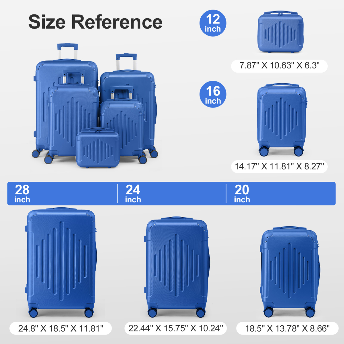 20-inch ABS Hard Shell Suitcase with Diamond Pattern - Navy Blue