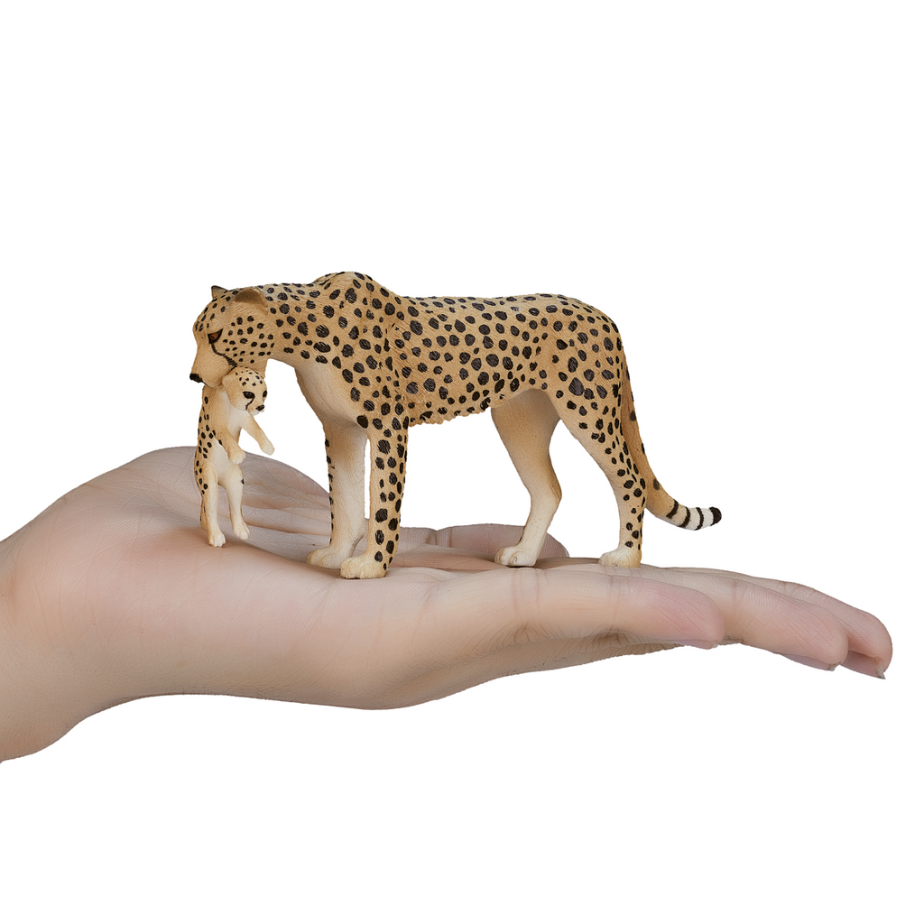 Cheetah Female with Cub Toy  Realistic African Wildlife Figurine