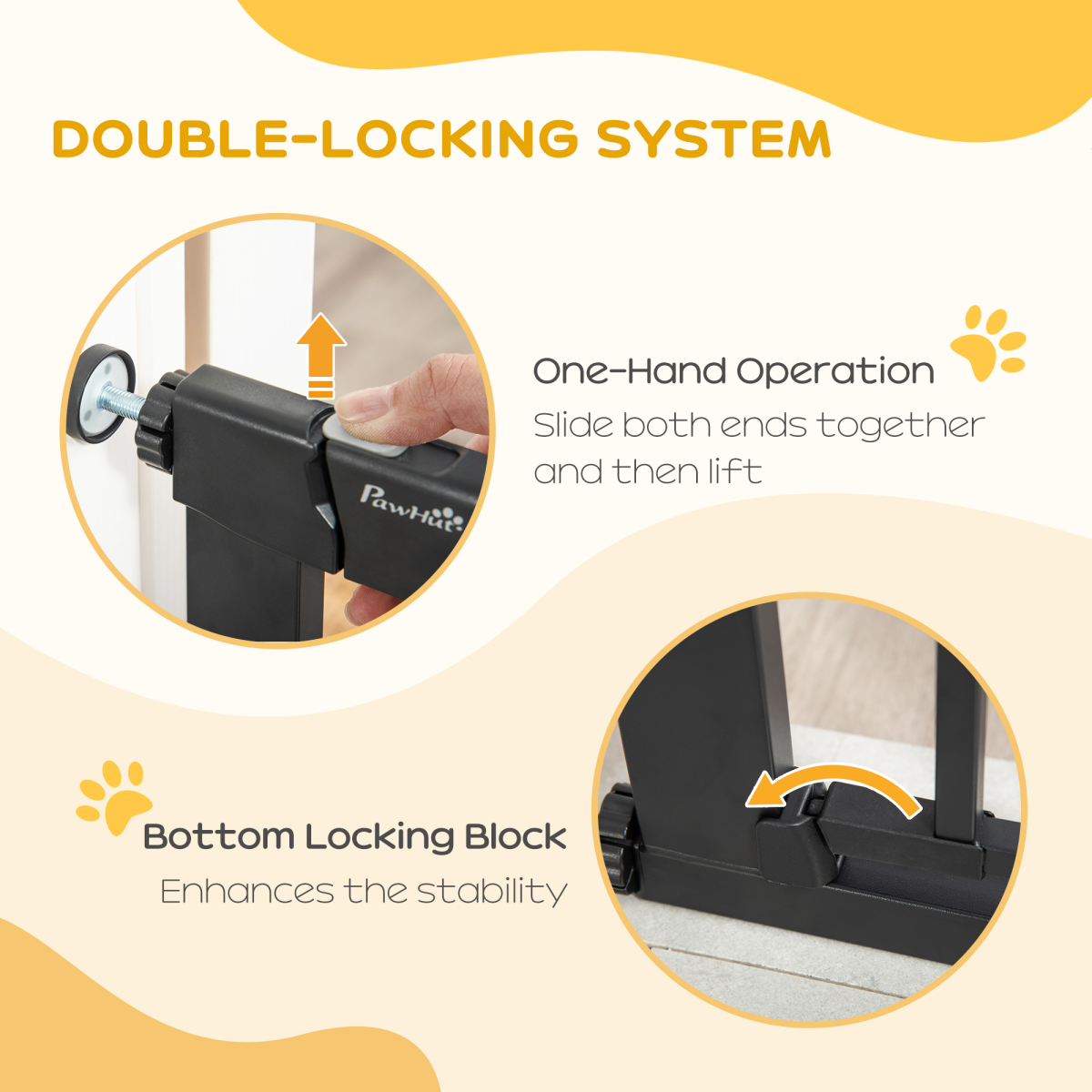 75-82 cm Pet Safety Gate, Stair Pressure Fit, Auto Close, Double Locking, Black