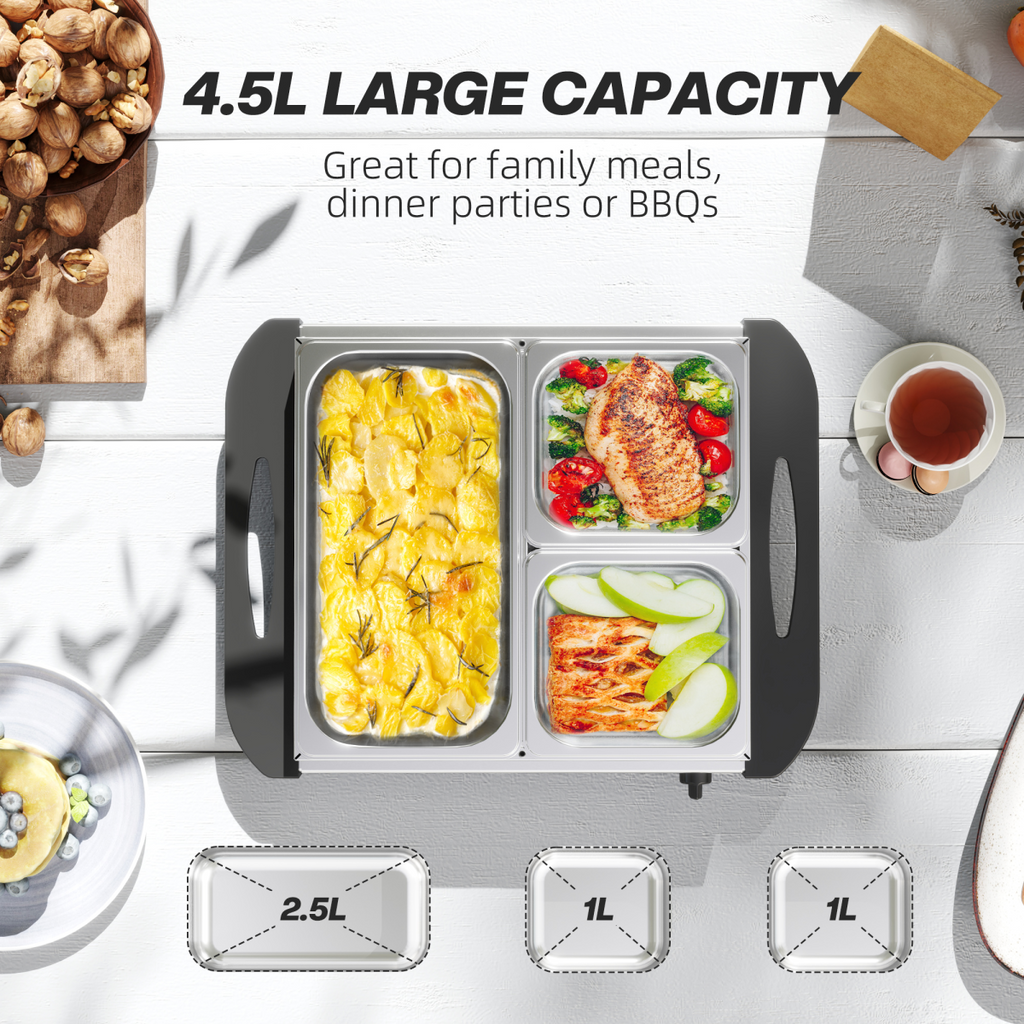 HOMCOM 6L Electric Food Warmer Buffet Server with Lids Cool Touch Handles