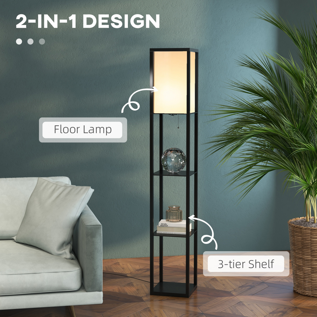 Shelf Floor Lamp, 4-tier Open Shelves, 26L x 26W x 160Hcm-Black/White