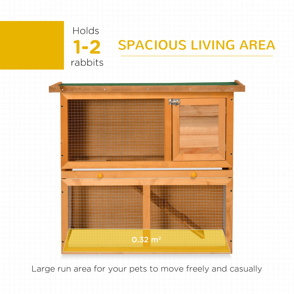 2-tier Rabbit Hutch Small Animal Wooden Bunnies House Outdoor Backyard 2 Sizes