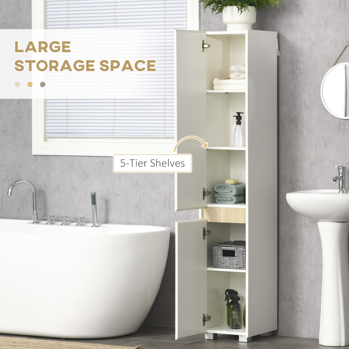 Tall Bathroom Cabinet Modern Freestanding Tallboy w/ Adjustable Shelves White