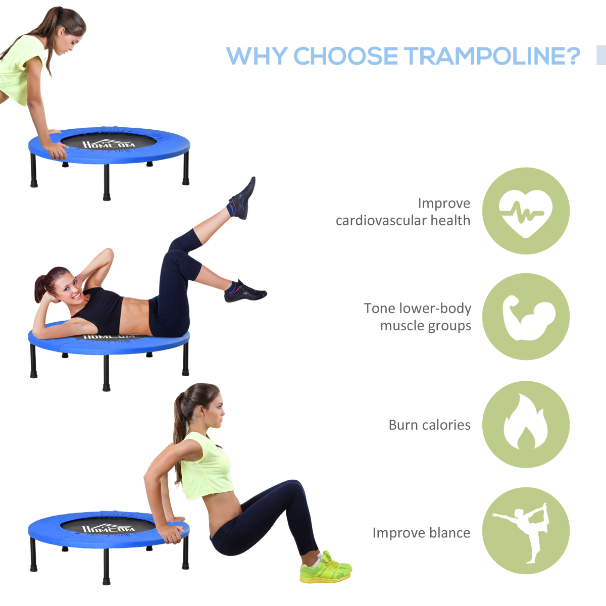 HOMCOM Φ81cm Fitness Trampoline Exercise, Max Load 100 KG, Blue Black