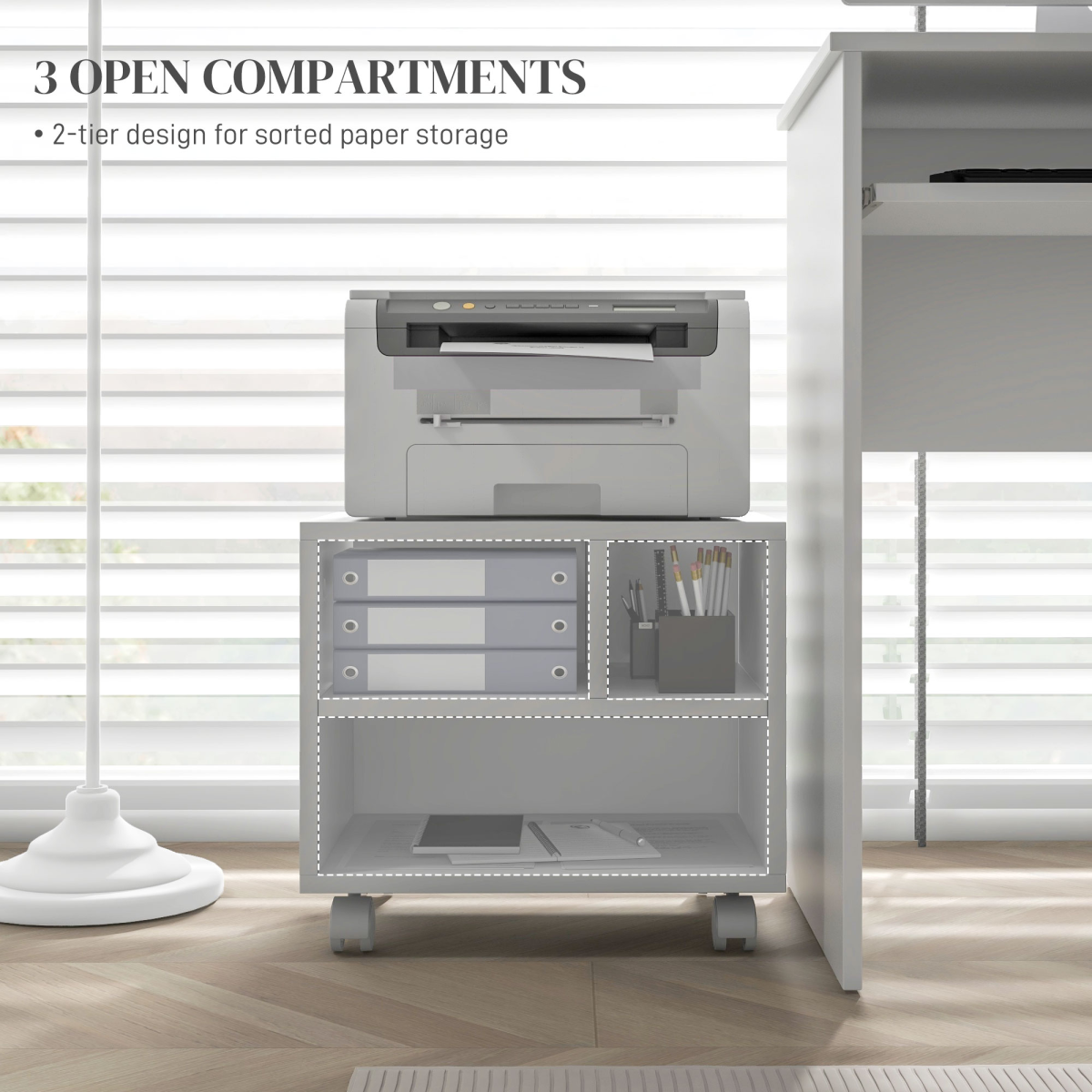 HOMCOM Printer Stand with Storage Printer Cart on Wheels for Home Office White